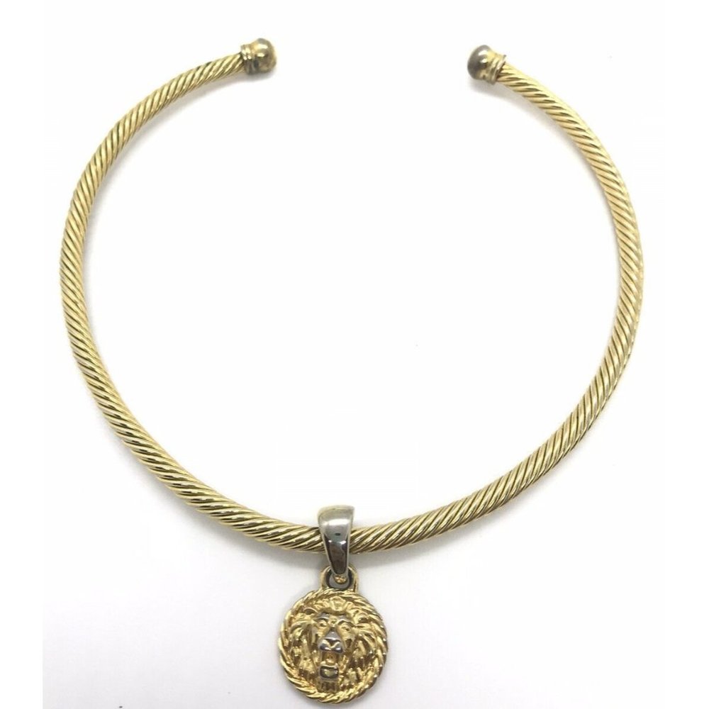 RARE VTG Anne Klein Lion Door Knocker Gold Tone Necklace DESIGNER Hard Collar